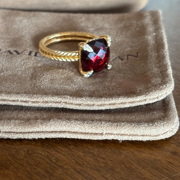David Yurman CHATELAINE 18K YG  Garnet Ring with Diamonds - Picture 5 of 10